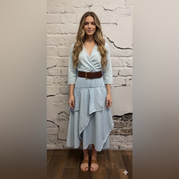 Dresses & Skirts - Vintage Pheobe Light Blue Denim Bohemian Hanker-chief Asymmetrical Layered Dress